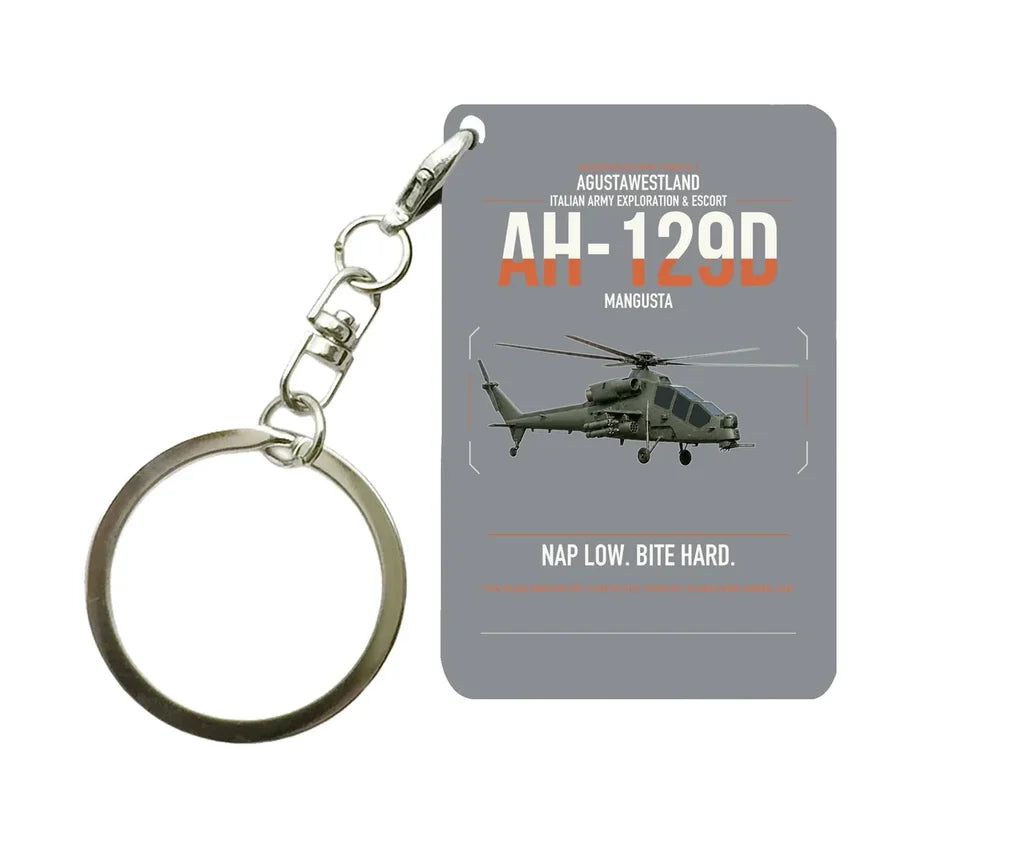 AgustaWestland AH-129D Mangusta design on gray designed key chain, double-side print