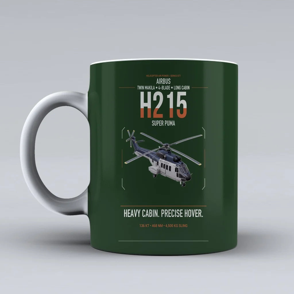 Airbus H215 design on dark green ceramic mug, double-side print