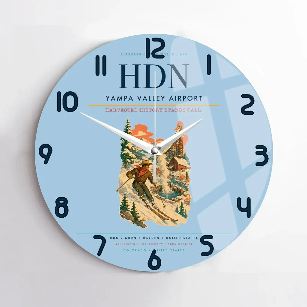 Yampa Valley Airport (HDN) design on light blue no frame wall clock