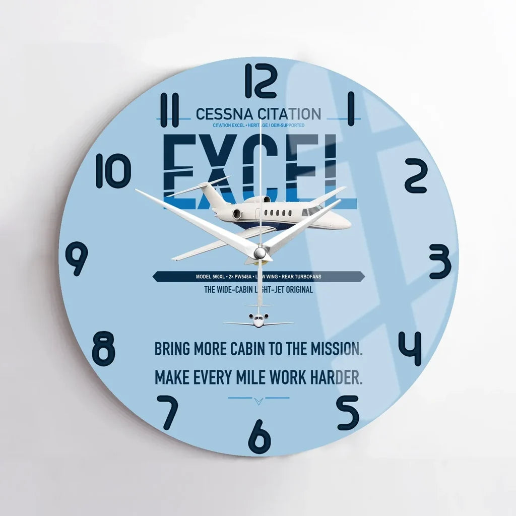 Cessna Citation Excel design on light blue no frame wall clock