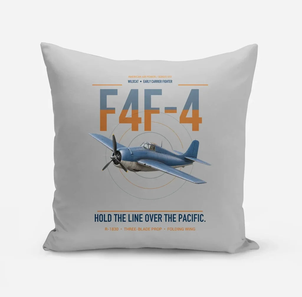 F4F-4 Wildcat design on light gray pillow