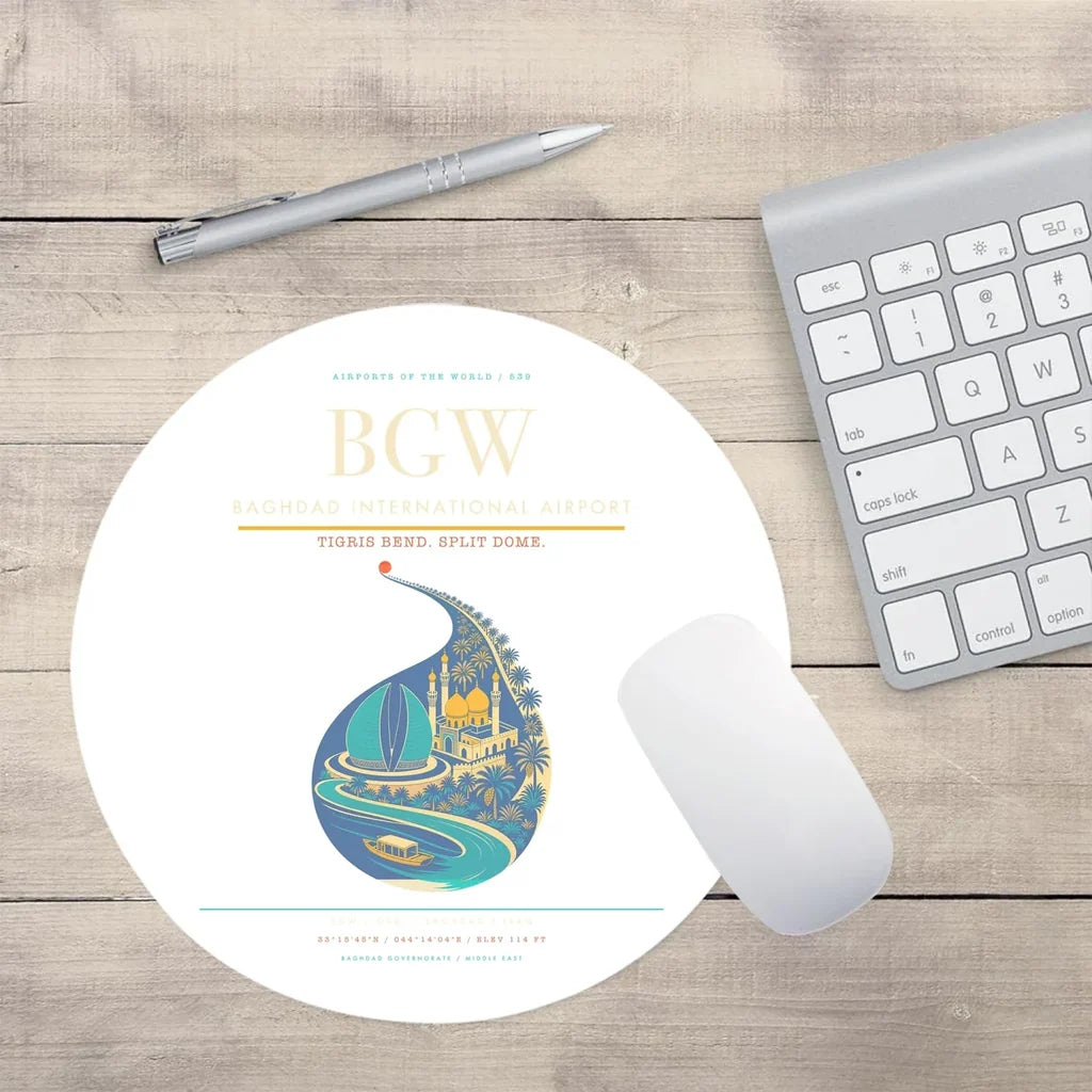 Baghdad International Airport BGW Mouse-Pad Round - White