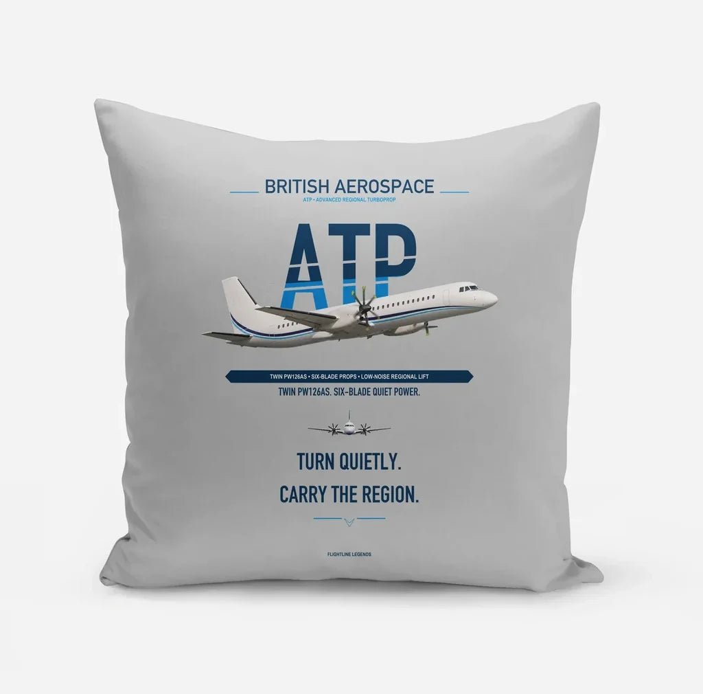 British Aerospace ATP design on light gray pillow