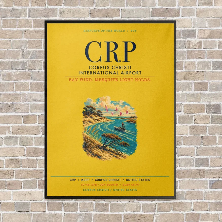 Corpus Christi International Airport CRP vertical canvas print - framed - yellow background