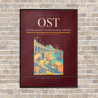 Thumbnail for Ostend-Bruges International Airport OST vertical canvas print - framed - dark red background