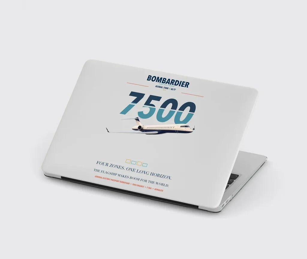 Bombardier Global 7500 design on light gray MacBook case