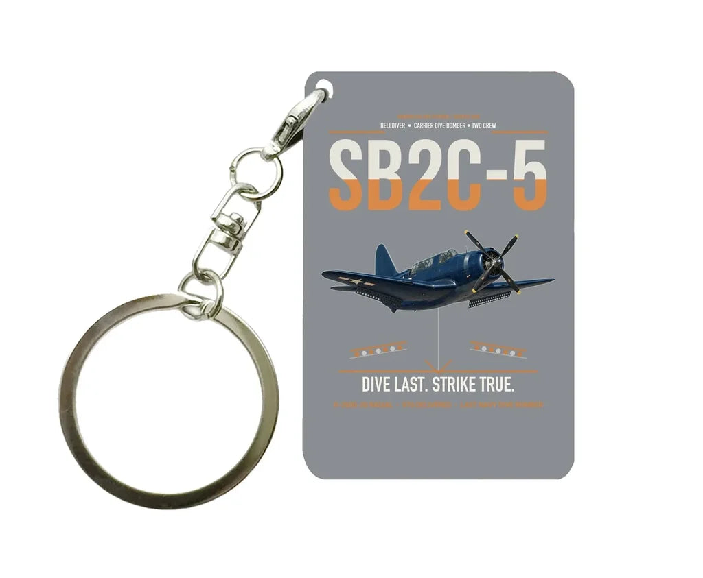SB2C-5 Helldiver design on gray designed key chain, double-side print