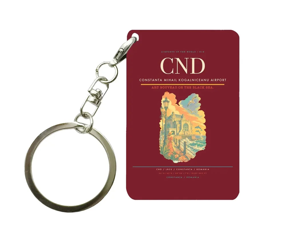 Constanta Mihail Kogalniceanu Airport (CND) design on dark red key chain