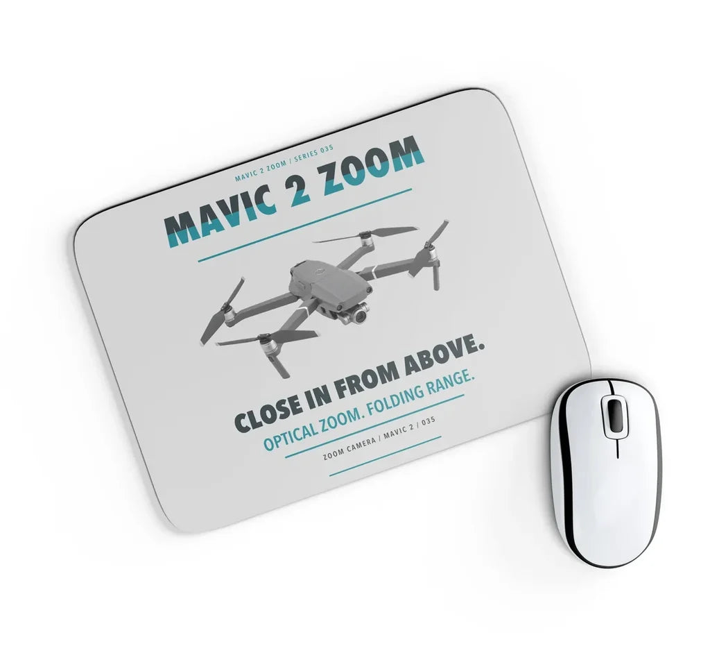 DJI Mavic 2 Zoom design on light gray rectangle mouse pad