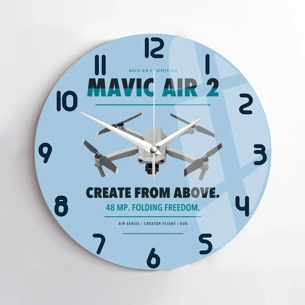 DJI Mavic Air 2 design on light blue no frame wall clock