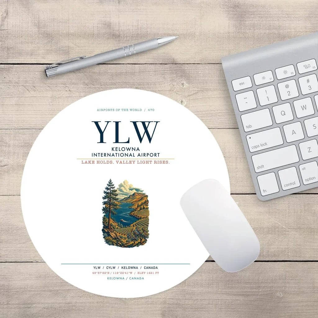 Kelowna International Airport (YLW) design on white round mouse pad