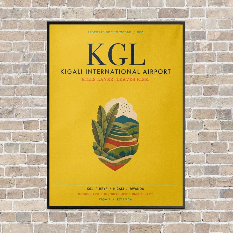Kigali International Airport KGL vertical canvas print - framed - yellow background