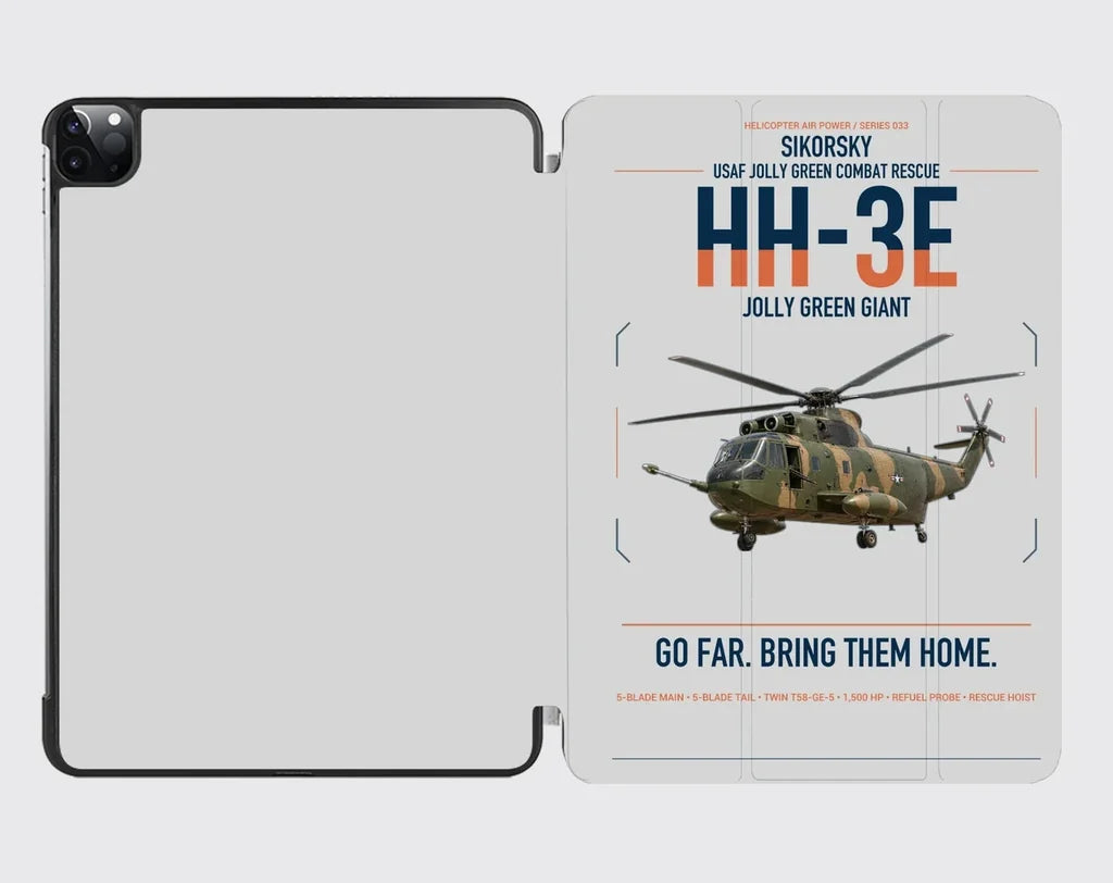 Sikorsky HH-3E Jolly Green Giant design on light gray ipad tablet case