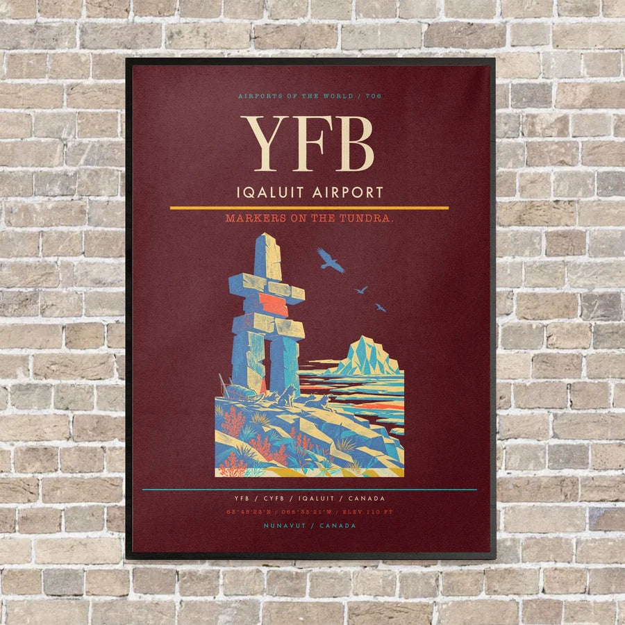 Iqaluit Airport YFB vertical canvas print - framed - dark red background