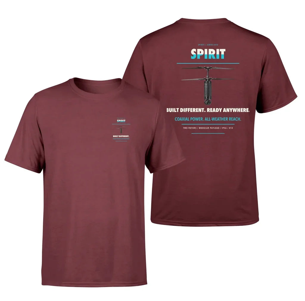 Ascent AeroSystems Spirit design on dark red t shirt