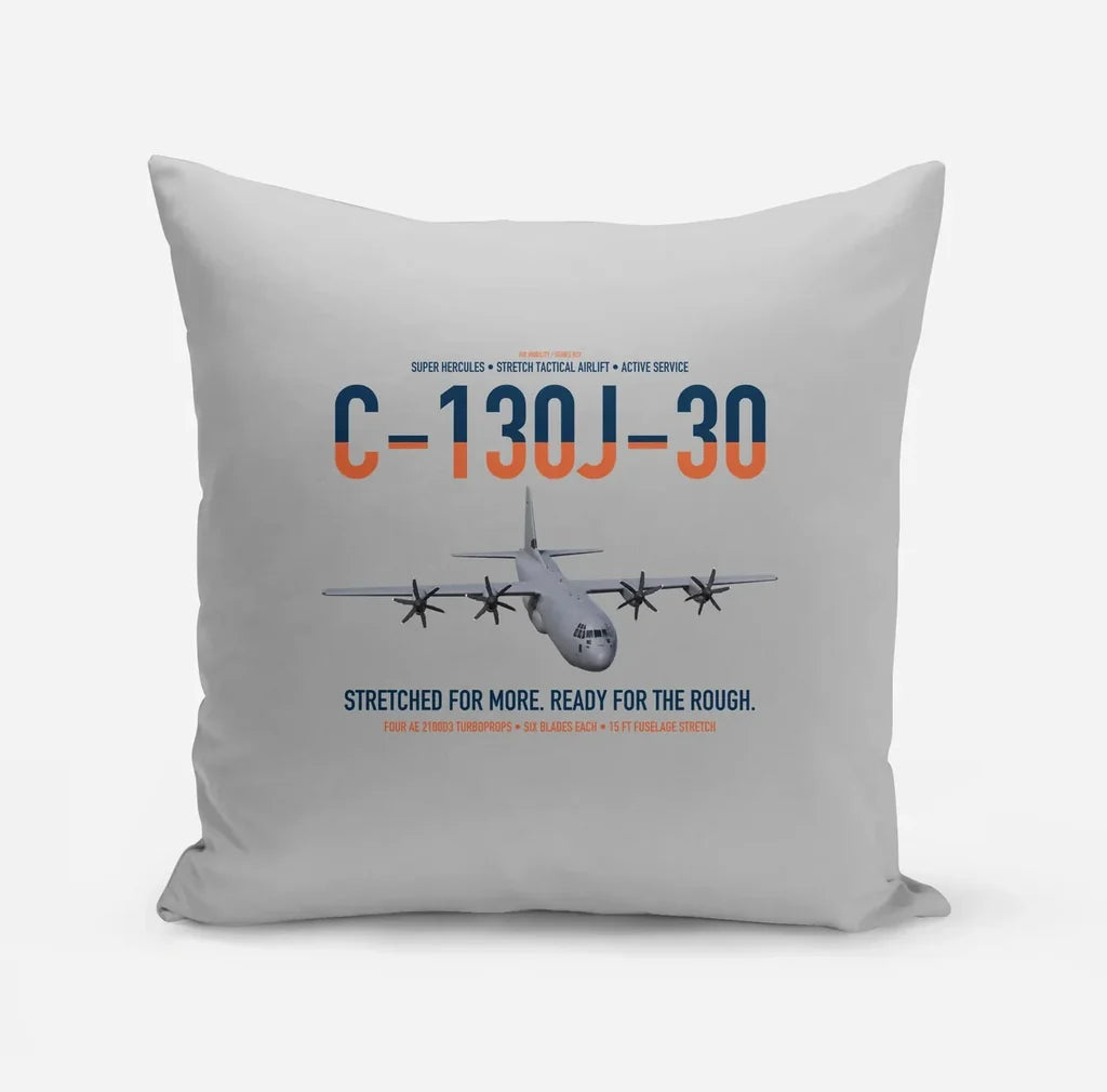 C-130J-30 Super Hercules design on light gray pillow