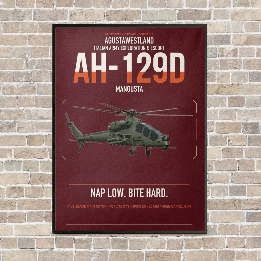 AgustaWestland AH-129D Mangusta vertical canvas print - framed - dark red background