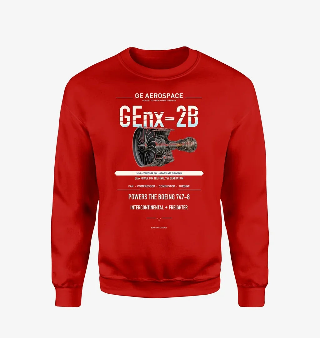 GEnx-2B design on red sweatshirt