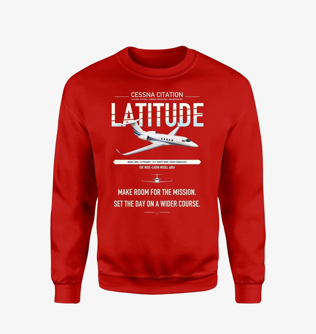 Cessna Citation Latitude design on red sweatshirt
