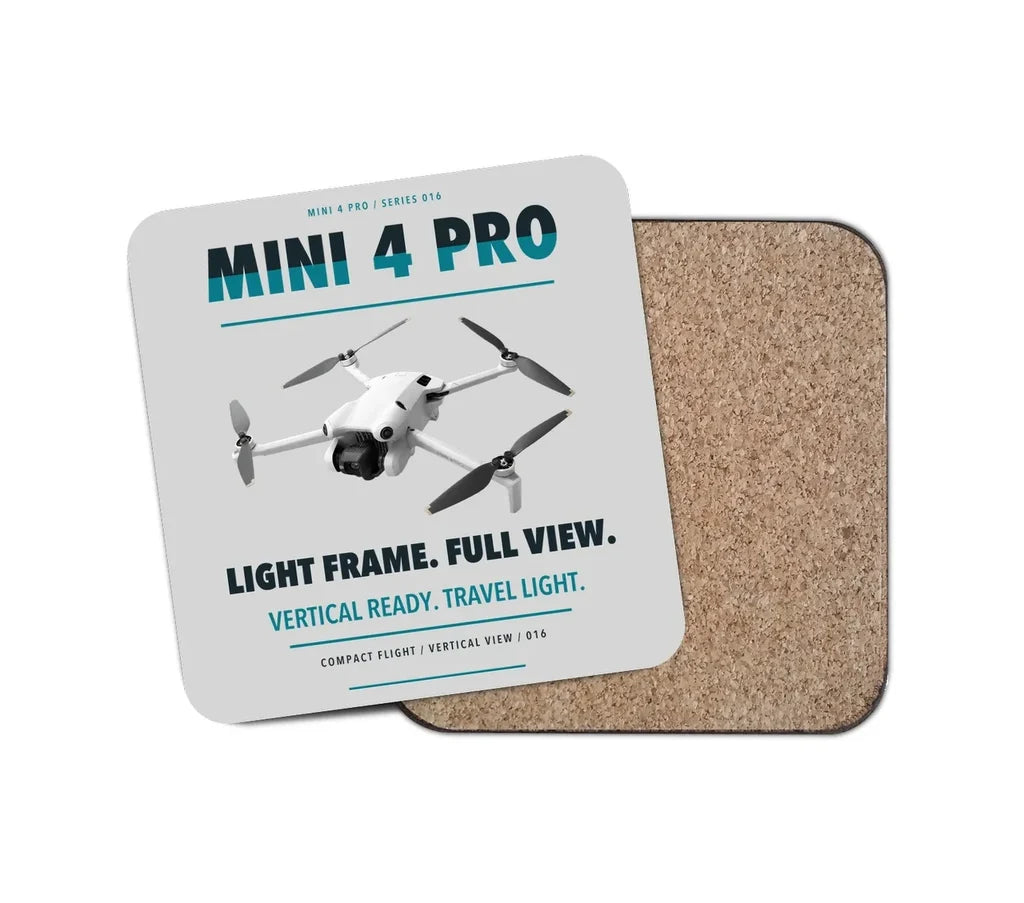 DJI Mini 4 Pro design on light gray 1 piece coaster