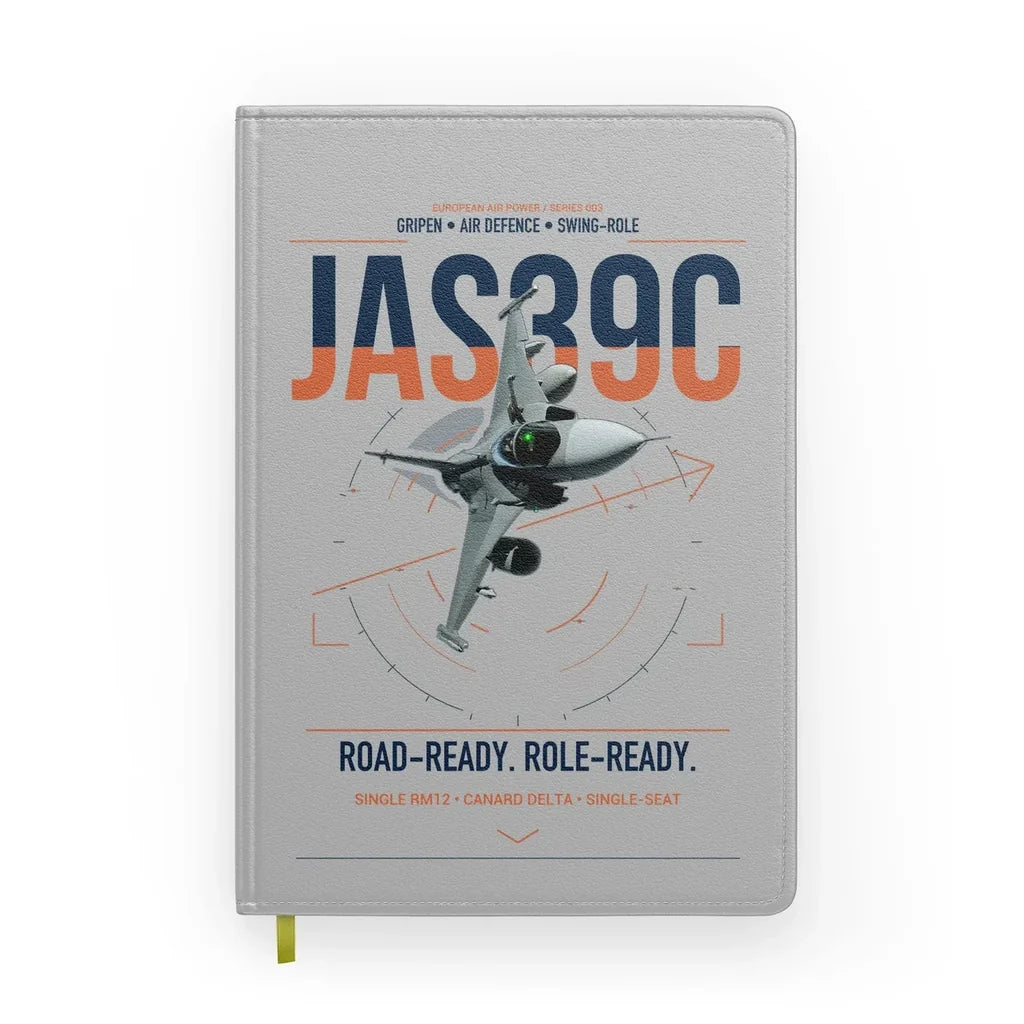 Saab JAS 39C Gripen design on light gray notebook