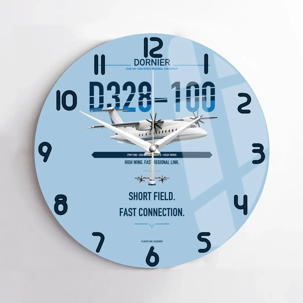 Dornier D328-100 design on light blue no frame wall clock