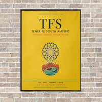 Thumbnail for Tenerife South Airport TFS vertical canvas print - framed - yellow background