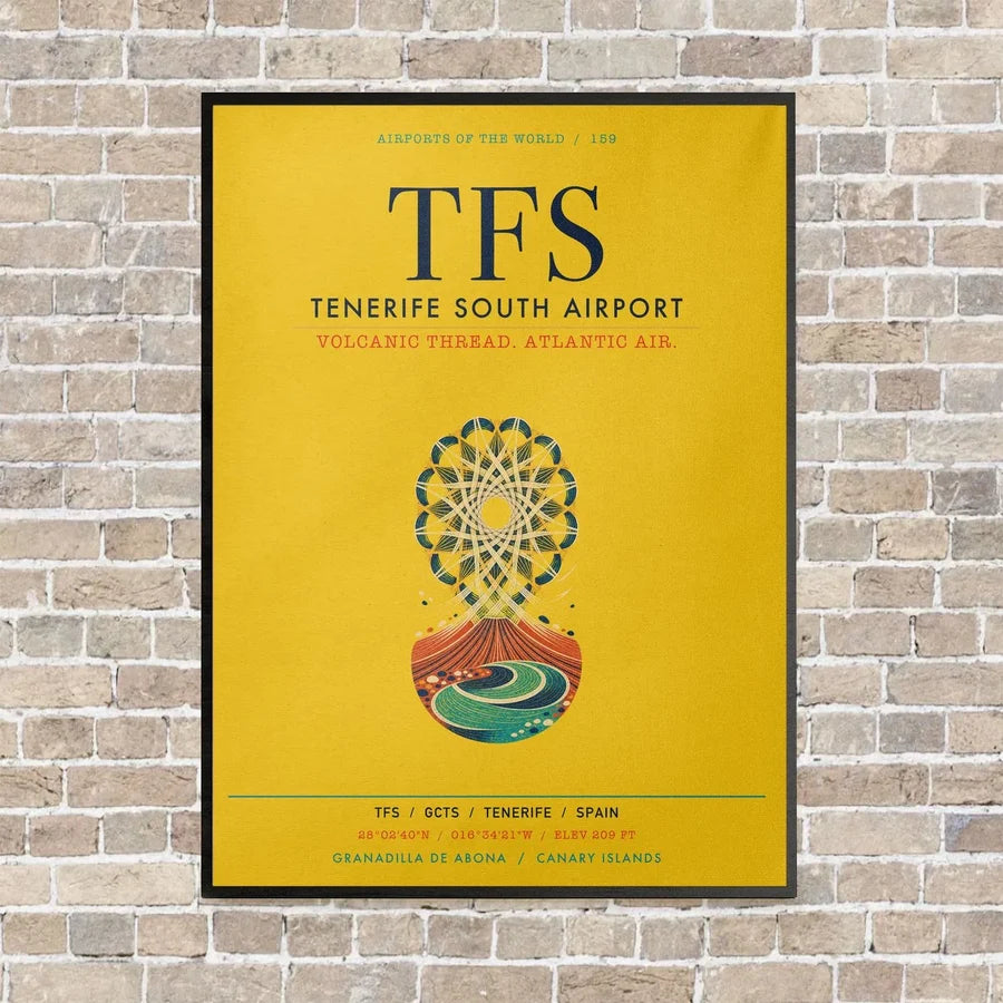 Tenerife South Airport TFS vertical canvas print - framed - yellow background