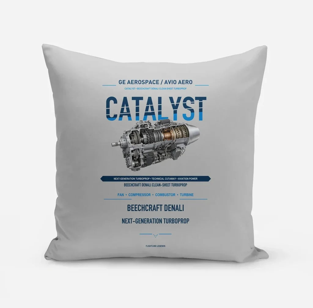 CATALYST design on light gray pillow