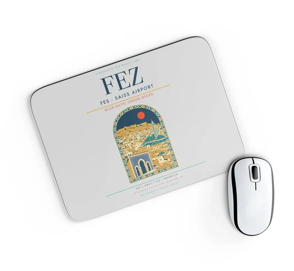 Fes (FEZ) design on light gray rectangle mouse pad