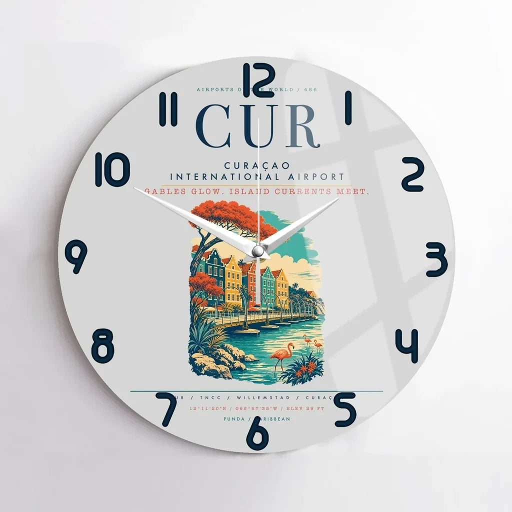 Curaçao International Airport (CUR) design on light gray no frame wall clock