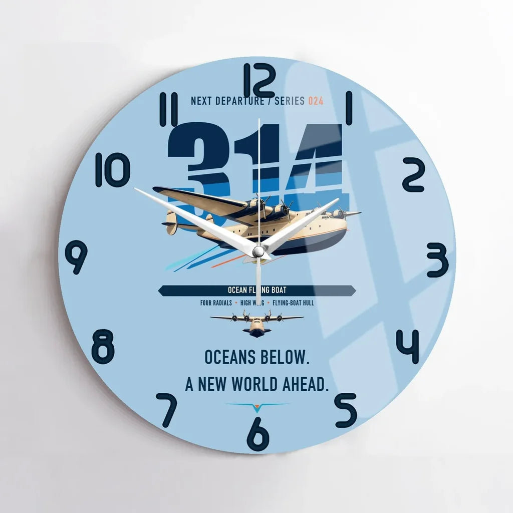 Boeing 314 Clipper design on light blue no frame wall clock