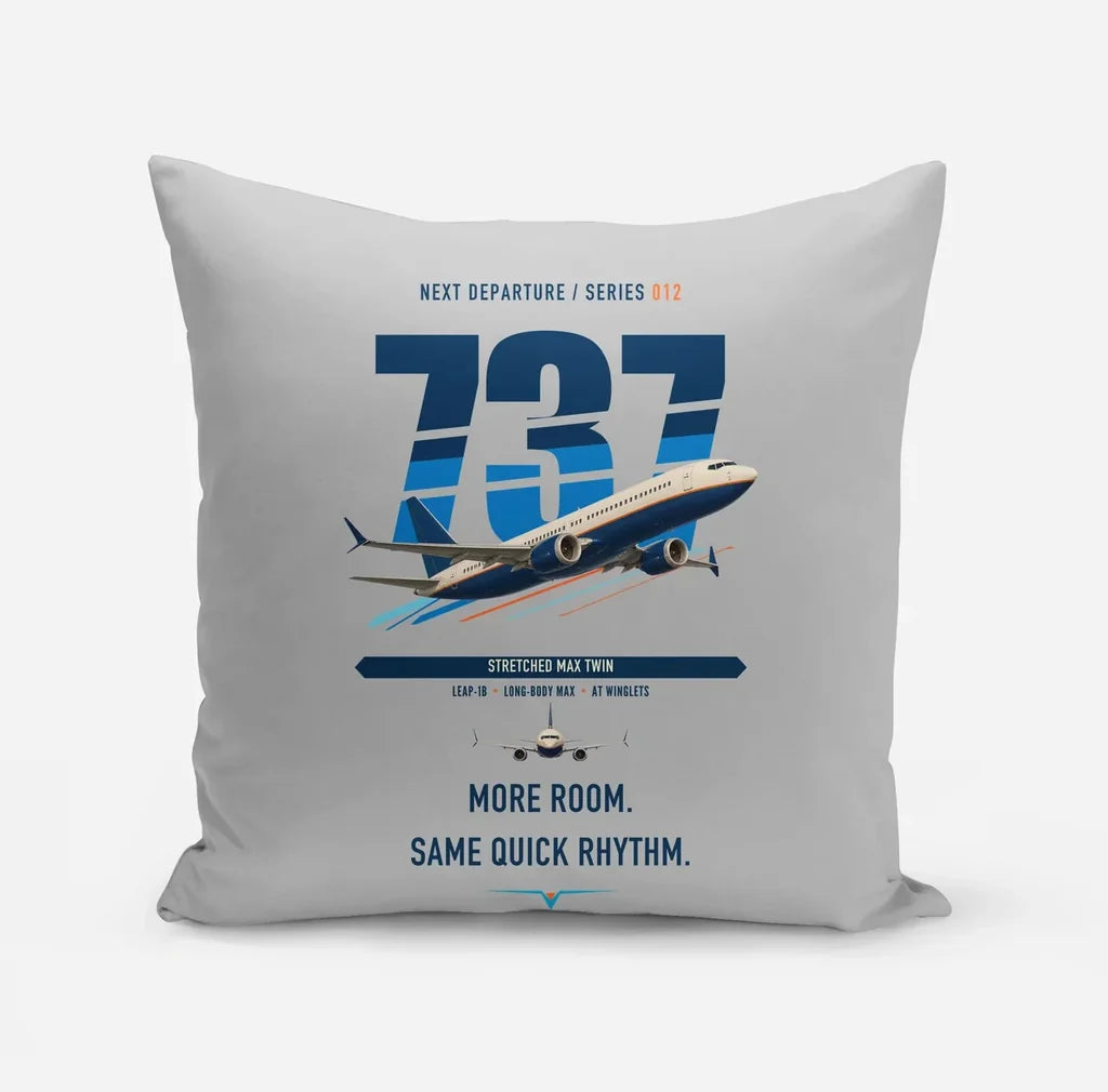 Boeing 737 MAX 9 design on light gray pillow