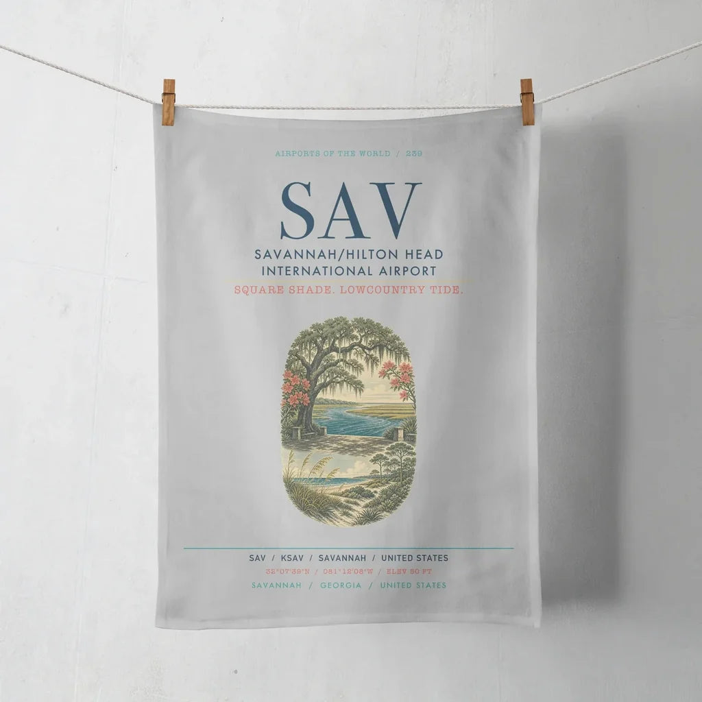 Savannah-Hilton Head International Airport (SAV) design on light gray towel