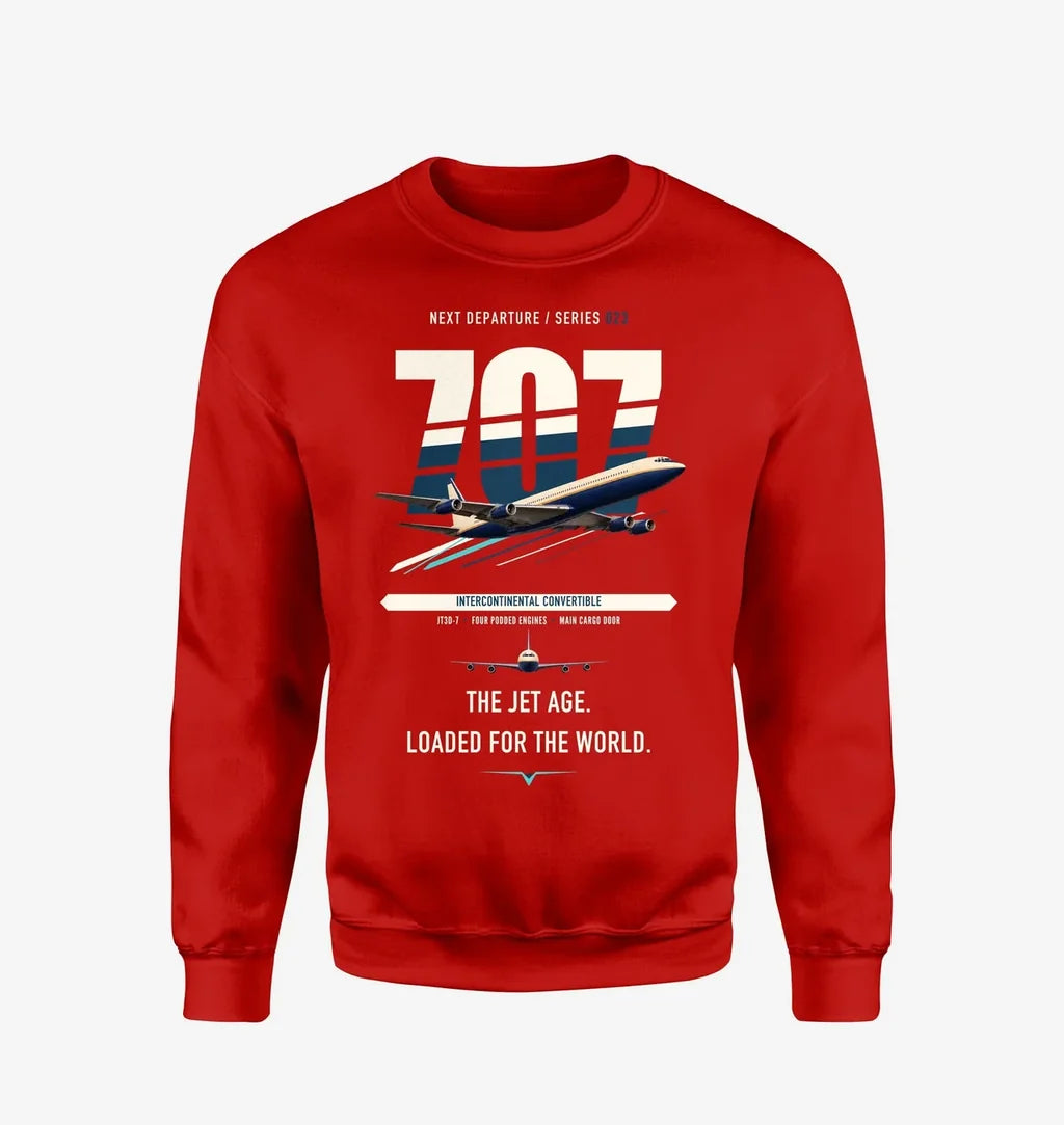 Boeing 707-320C design on red sweatshirt