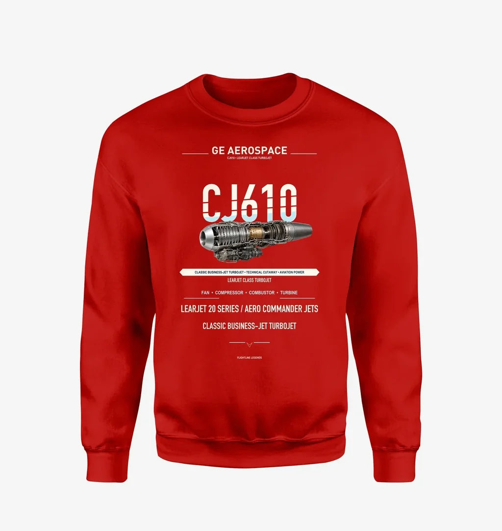 CJ610 design on red sweatshirt