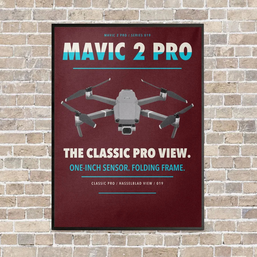 DJI Mavic 2 Pro vertical canvas print - framed - dark red background