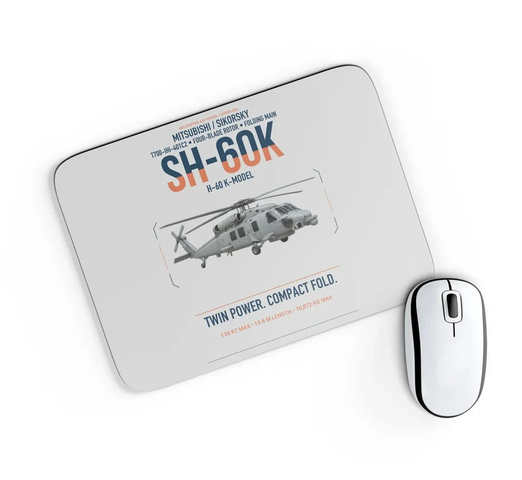 Mitsubishi Sikorsky SH-60K design on light gray rectangle mouse pad