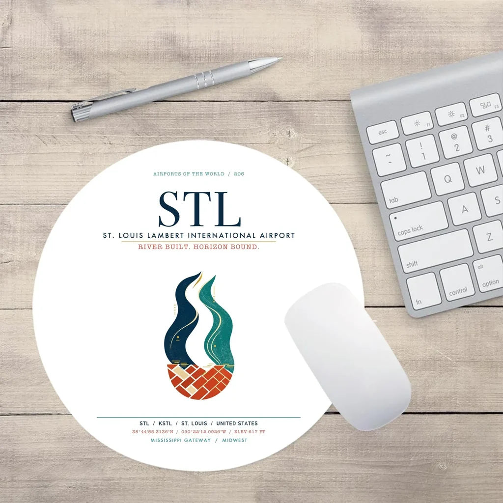 St. Louis Lambert International Airport (STL) design on white round mouse pad