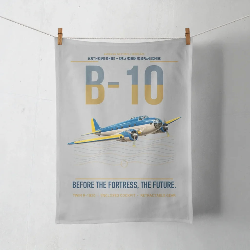 Martin B-10 design on light gray towel