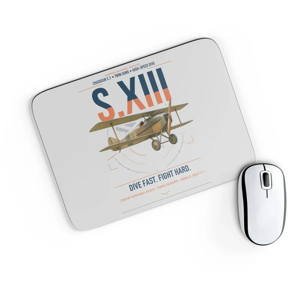 SPAD S.XIII C.1 design on light gray rectangle mouse pad