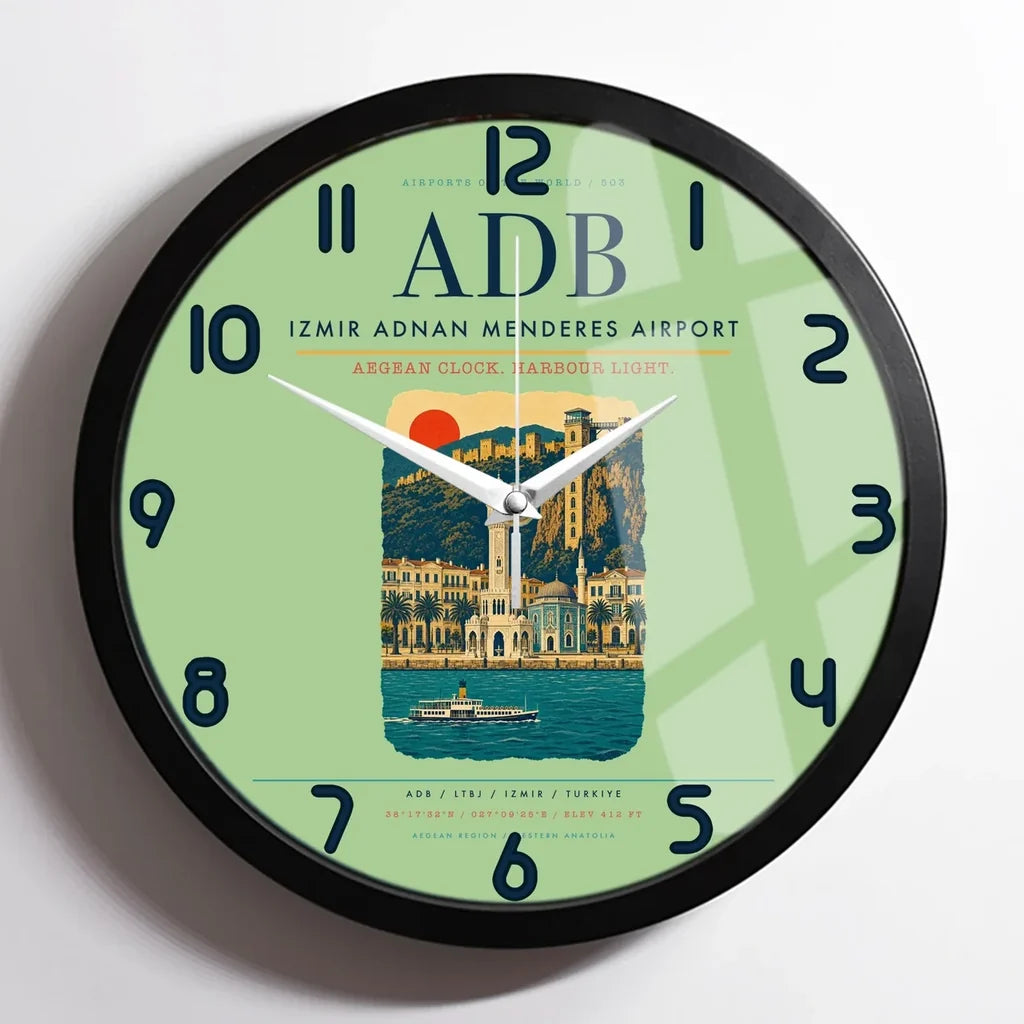 Izmir Adnan Menderes Airport ADB Wall-Clock Framed - Light Green