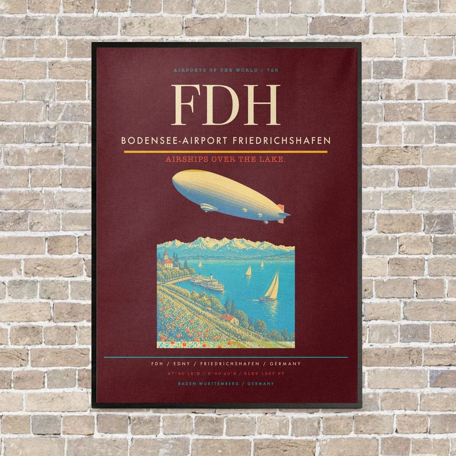Bodensee-Airport Friedrichshafen FDH vertical canvas print - framed - dark red background