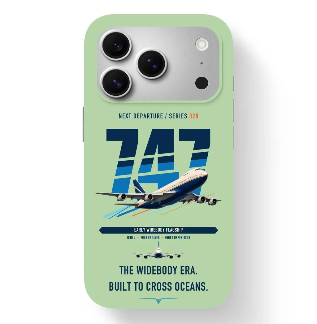 Boeing 747-200B design on light green magsafe iphone case