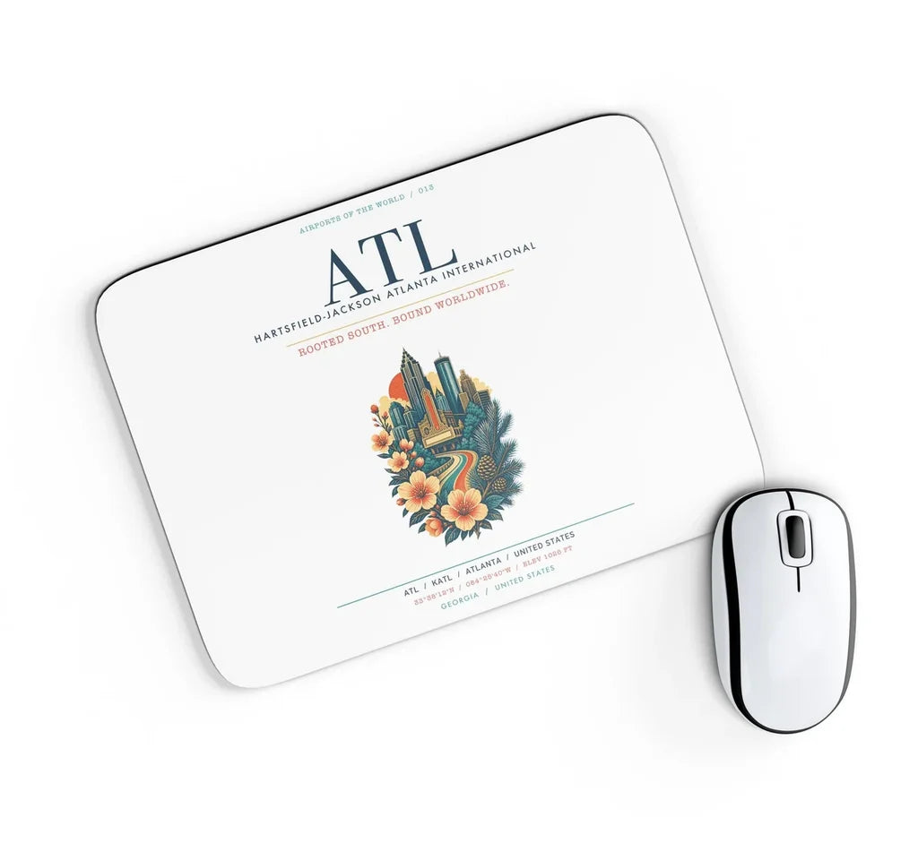 Atlanta Hartsfield-Jackson International Airport (ATL) design on white rectangle mouse pad