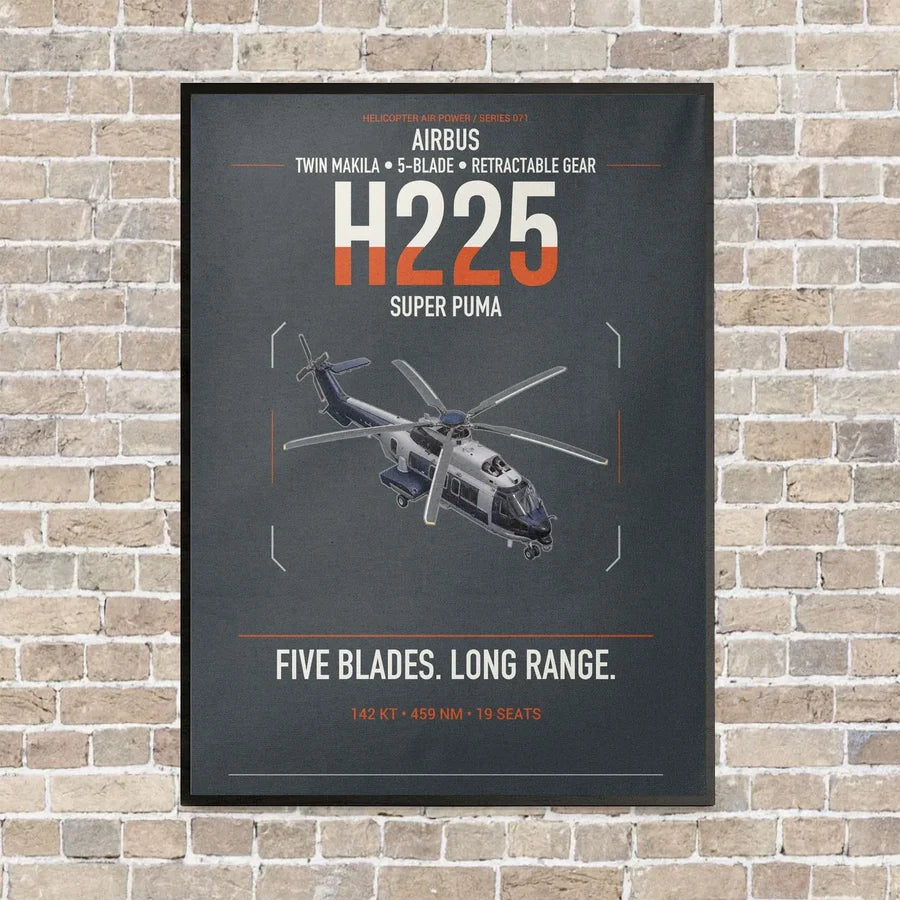 Airbus H225 vertical canvas print - framed - gray background