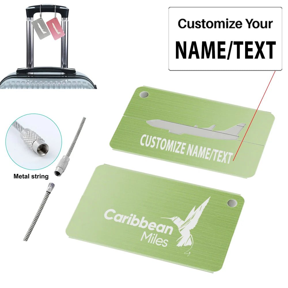 Carbbean Airlines Aluminum Airplane Luggage tag, Green + NAME