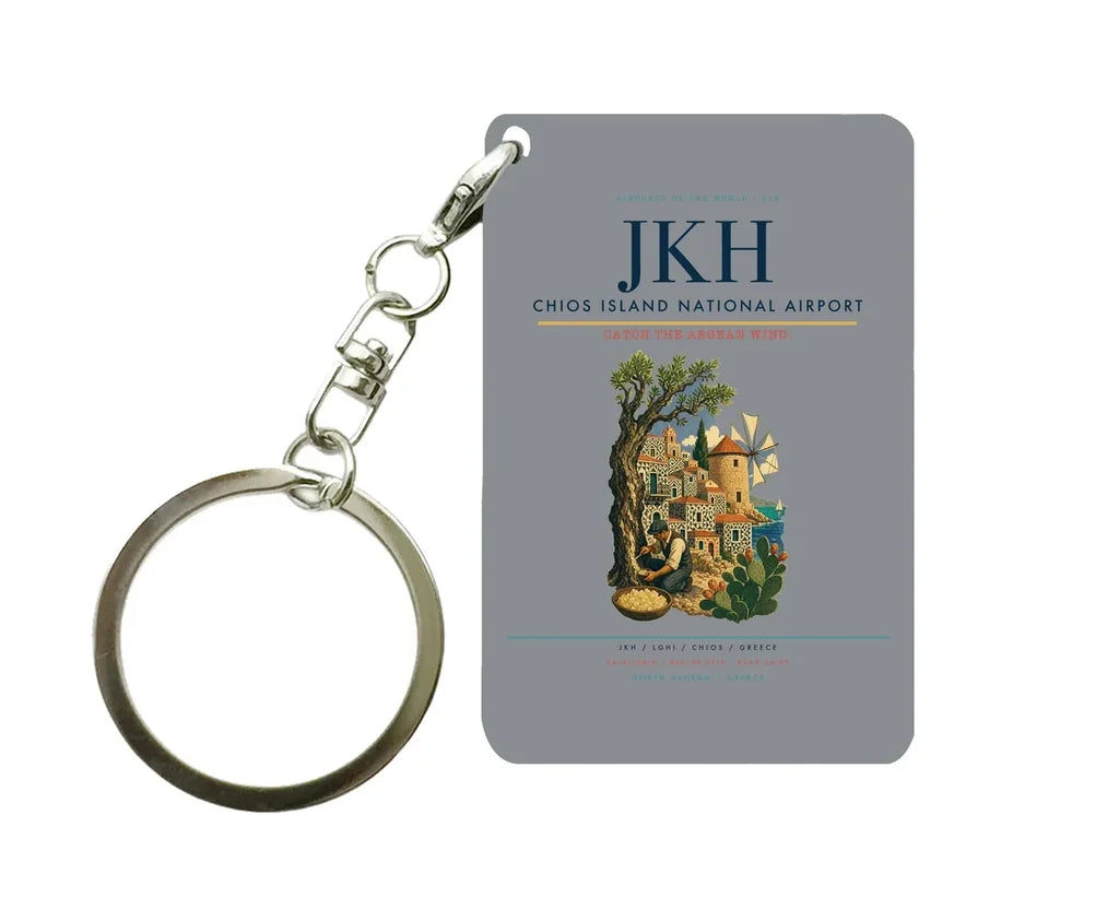 Chios Island National Airport (JKH) design on gray key chain