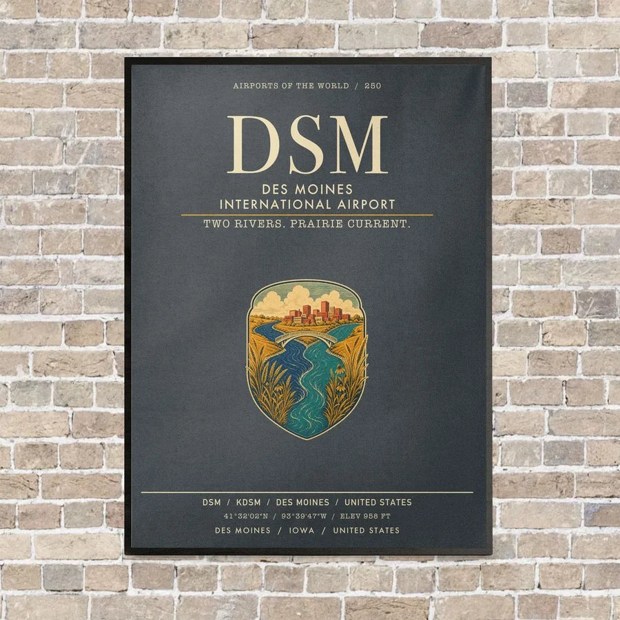Des Moines International Airport DSM vertical canvas print - framed - gray background