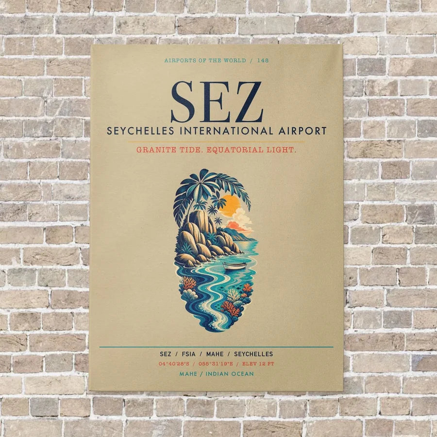 Seychelles International Airport SEZ vertical canvas print - no frame - beige background